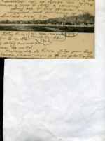 POSTAL VILLENA(ALICANTE) nº 1 vista general REVERSO SIN DIVIDIR anterior a 1905, Juan Amoros imp, circulada 1908? Sello roto y CON falta