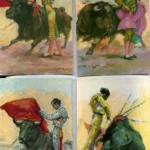 COLECCIÓN DE 8 POSTALES con pases de toreo, de litografia Ortega de Valencia, año 1963 COMPLETA