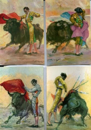 COLECCIÓN DE 8 POSTALES con pases de toreo, de litografia Ortega de Valencia, año 1963 COMPLETA