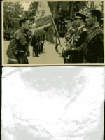 FOTOGRAFIA DE JURA DE BANDERA EN BURGOS (PASEO DE LA ISLA, 1949, 15x 21 cm