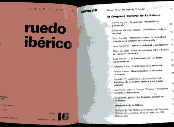 CUADERNOS DE RUEDO IBERICO ,nº 16 EL CONGRESO CULTURAL DE LA HABANA revista antifranquista, colaboradores muchos de ellos exiliados de la guerra civil