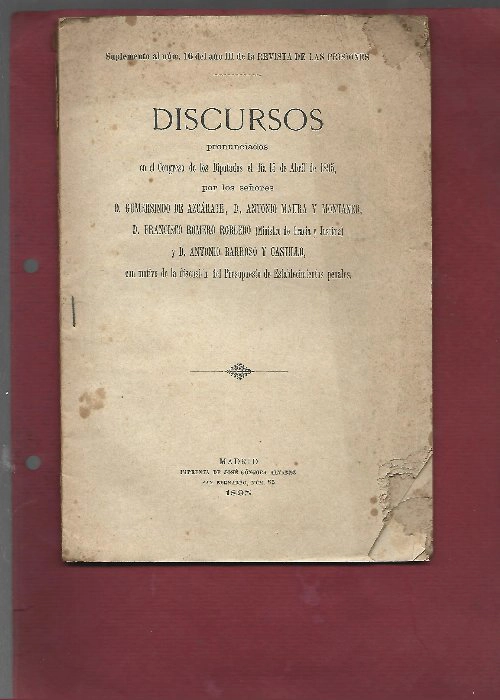 DISCURSOS pronunciados en el congreso de los diputados15 abril 1895