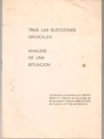 TRAS LAS ELECCIONES SINDICALES ANALISIS DE UNA SITUACION conferencia por .. En los locales LIBRE STUDIO Valencia 27 abril 1978