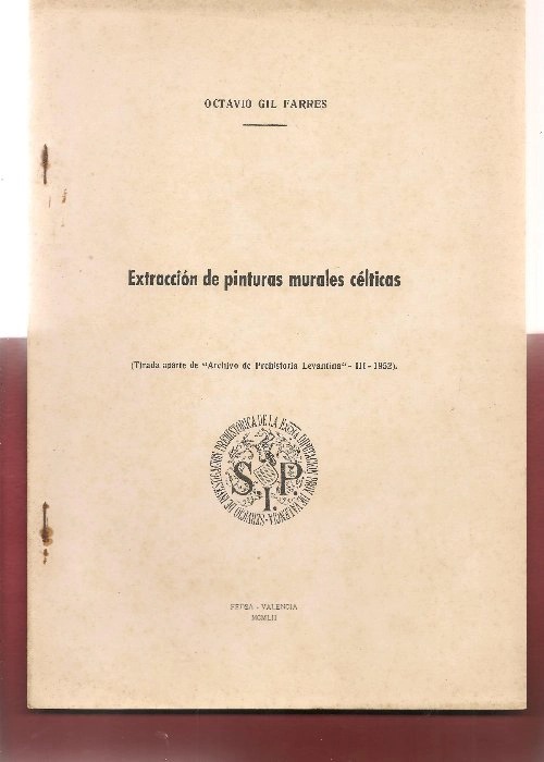 EXTRACCION DE PINTURAS MURALES CELTICAS tirada aparte de archivo de prehistoria Levantina IV 1952