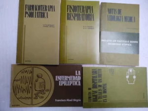 5 libros MEDICINA, FARMACOTERAPIA PSIQUIATRICA,FISIOTERAPÌA RESPIRATORIA, VIROLOGIA MEDICA, ENFERMEDAD EPILEPTICA, HIGIENE HOSPITALARIA