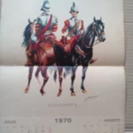LAMINA calendario julio-agosto 1970, imagen capitan y soldado caballeria guerras de Flandes 1603