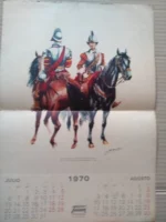 LAMINA calendario julio-agosto 1970, imagen capitan y soldado caballeria guerras de Flandes 1603