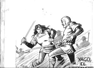 dibujo plumilla SIGARPE portada original episodio 6 de EL LEON MARINO, YAGO EL LIBERTADOR , MAGA , 23,5x 34 cm buen estado sin cuño ministerio