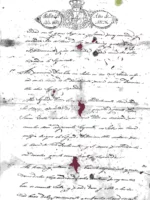 documento manuscrito 1826, Fernando VII rey 1 hoja, doblada por la mitad , tiene pequeñas perdidas de papel