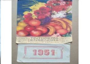 LAMINA y CALENDARIO 1951 COMPLETO TINTORERIA ENSENDRA VALENCIA 34x 23 cm en papel, algo deslucido