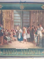 LAMINA CALENDARIO en papel, EL TRIBUNAL DE LAS AGUAS, de B.FERRANDIZ, copia de M.DIAGO, BANCO DE VALENCIA, 32x 47 CM