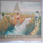 LAMINA CALENDARIO en papel LA SIEGA DEL ARROZ de A.FILLOL ,copia de M.DIAGO, BANCO DE VALENCIA, 32x 47 CM