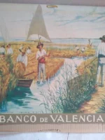LAMINA CALENDARIO en papel LA SIEGA DEL ARROZ de A.FILLOL ,copia de M.DIAGO, BANCO DE VALENCIA, 32x 47 CM