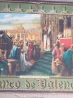 LAMINA CALENDARIO en papel V CENTENARIO DE SAN VICENTE FERRER de TEOFILO DE LA PUEBLA , BANCO DE VALENCIA, 32x 47 CM