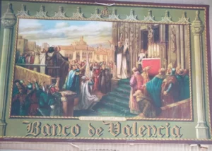 LAMINA CALENDARIO en papel V CENTENARIO DE SAN VICENTE FERRER de TEOFILO DE LA PUEBLA , BANCO DE VALENCIA, 32x 47 CM