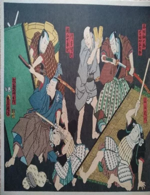 XILOGRAFÍAS DEL PINTOR JAPONES TOYOKUNI, retratos y escenas del teatro clasico japones,12 estampas xilografiadas