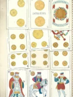 BARAJA ESPAÑOLA FABRICA DE MADRID 1855 COMPLETA, 48 cartas, buen estado, el 4 de copas el 2 de bastos y el 2 de espadas cortadas 2mm más en horizontal