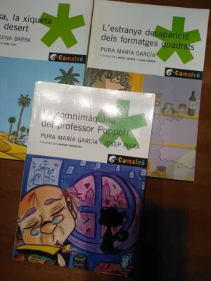 3 libros libros juveniles en CATALA ed Camaleó, la xiqueta desert , l´extranya desaparició dels formatges quadrats, la somnimaquina profesor Poppoff