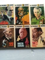 lote 9 libros PREMIOS NOBEL, del 1 al 9, NOBEL, MARCONI, SCHWEITZER,Mme CURIE, FLEMING, RAMON Y CAJAL, CHURCHILL, LUTEHR KING, EINSTEIN, buen estado,