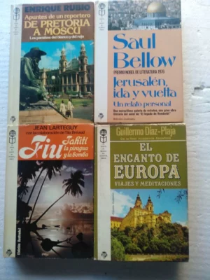 lote 4 libros viajes : DE PRETORIA A MOSCU, JERUSALEM IDA Y VUELTA, TAHITI LA PIRAGUA Y LA BOMBA, EL ENCANTO DE EUROPA ,
