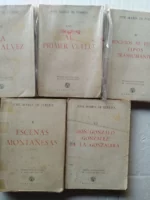 lote 5 libros JOSE MARIA PEREDA , la montalvez, al primer vuelo, bocetos al temple, escenas montañesas, don Gonzalo Gonzalez de la Gonzalera ,
