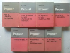 en busca del tiempo perdido I por el camino de Swan, 2 a la sombra de las muchachas en flor, 3 el mundo de los Guermantes, 4 Sodoma y Gomorra, 5 la prisionera, 6 Albertina ha desaparecido, 7 el tiempo recobrado , buen estado,