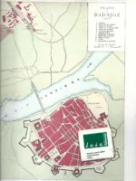 plano BADAJOZ 23x32 cm prox 1910 y al dorso fotos de la ciudad de la epoca