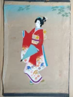 lamina japonesa pintada a mano en seda 46x 33 cm