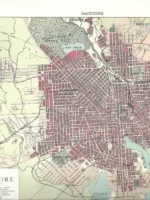 plano BALTIMORE prox 1910 y al dorso fotos de la ciudad de la epoca 23x32 cm doblado por la mitad