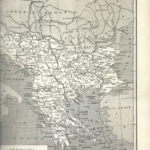 mapa PENINSULA DE LOS BALKANES prox 1910 hoja 23x32 cm doblado por la mitad