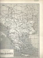 mapa PENINSULA DE LOS BALKANES prox 1910 hoja 23x32 cm doblado por la mitad