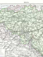 mapa BELGICA prox 1910 al dorso banderas, monedas, uniformes militares hoja 23x32 cm doblado por la mitad
