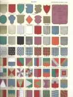 2 lamina prox 1910 BLASON, escudos, particiones, piezas honorables, figuras humanas, blasones españoles prox 1910 23x32 cm doblado por la mitad