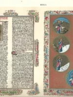 lamina prox 1910 BIBLIA SACRA, codice del S. XIV, 4 portadas de biblias del siglo XVI , hoja 23x32 cm doblado por la mitad
