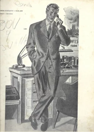 3 lamina LA MODA ELEGANTE caballero A. AUBELLE BARCELONA 1952 31x19 cm doblado por la mitad