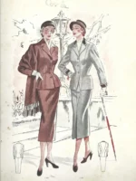 lamina LA MODA ELEGANTE señora A. AUBELLE BARCELONA 1954 31x19 cm doblado por la mitad
