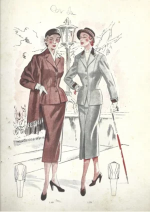 lamina LA MODA ELEGANTE señora A. AUBELLE BARCELONA 1954 31x19 cm doblado por la mitad