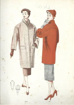 lamina LA MODA ELEGANTE señora A. AUBELLE BARCELONA 1955 31x19 cm doblado por la mitad
