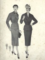 lamina LA MODA ELEGANTE señora A. AUBELLE BARCELONA 1955 31x19 cm doblado por la mitad