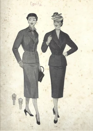 lamina LA MODA ELEGANTE señora A. AUBELLE BARCELONA 1955 31x19 cm doblado por la mitad