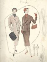 lamina LA MODA ELEGANTE señora A. AUBELLE BARCELONA 1956 31x19 cm doblado por la mitad