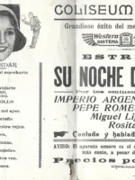 CARTEL CINE COLISEUM VALENCIA 1931.estreno SU NOCHE DE BODAS IMPERIO ARGENTINA 22x32 cm doblado por la mitad