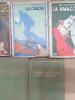 lote 5 libros PAUL BOURGUET, corazon pensativo, la carcel, la amazona con dibujo cubierta Arturo Ballester, con tela editorial vuestros actos nos siguen, conflictos intimos