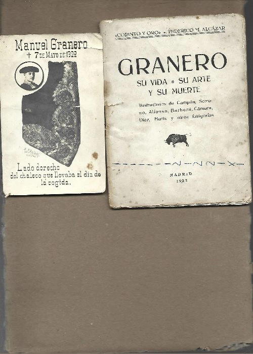 GRANERO, SU VIDA, SU ARTE, SU MUERTE fot en el texto de CAMPUA, SERRANO, ALFONSO, BARBERA + postal onomastica muerte Granero 7 mayo 1922