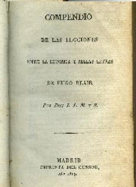 COMPENDIO DE LAS LECCIONES SOBRE LA RETORICA Y BELLAS ARTES DE HUGO BLAIR