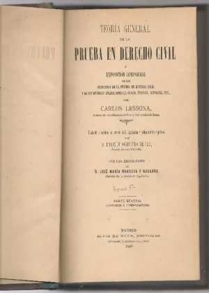 TEORIA GENERAL DE LA PRUEBA EN DERECHO CIVIL. trad E.AGUILERA DE PAZ, intr J.Mª MANRESA Y NAVARRO