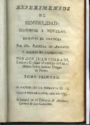 EXPERIMENTOS DE SENSIBILIDAD: HISTORIAS Y NOVELAS ESCRITAS EN FRANCES.trad DON JUAN CORRADI, TOMO 1º (FANNY, historia inglesa, JULIA, novela francesa)