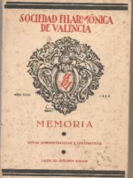SOCIEDAD FILARMONICA DE VALENCIA MEMORIA 1934, notas administrativas, lista de socios
