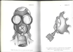 GASES DE GUERRA, FISIOPATOLOGIA QUIMICA, DEFENSA INDIVIDUAL Y COLECTIVA con XV laminas de mascaras antigas, muy ilustrado