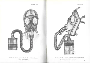 GASES DE GUERRA, FISIOPATOLOGIA QUIMICA, DEFENSA INDIVIDUAL Y COLECTIVA con XV laminas de mascaras antigas, muy ilustrado